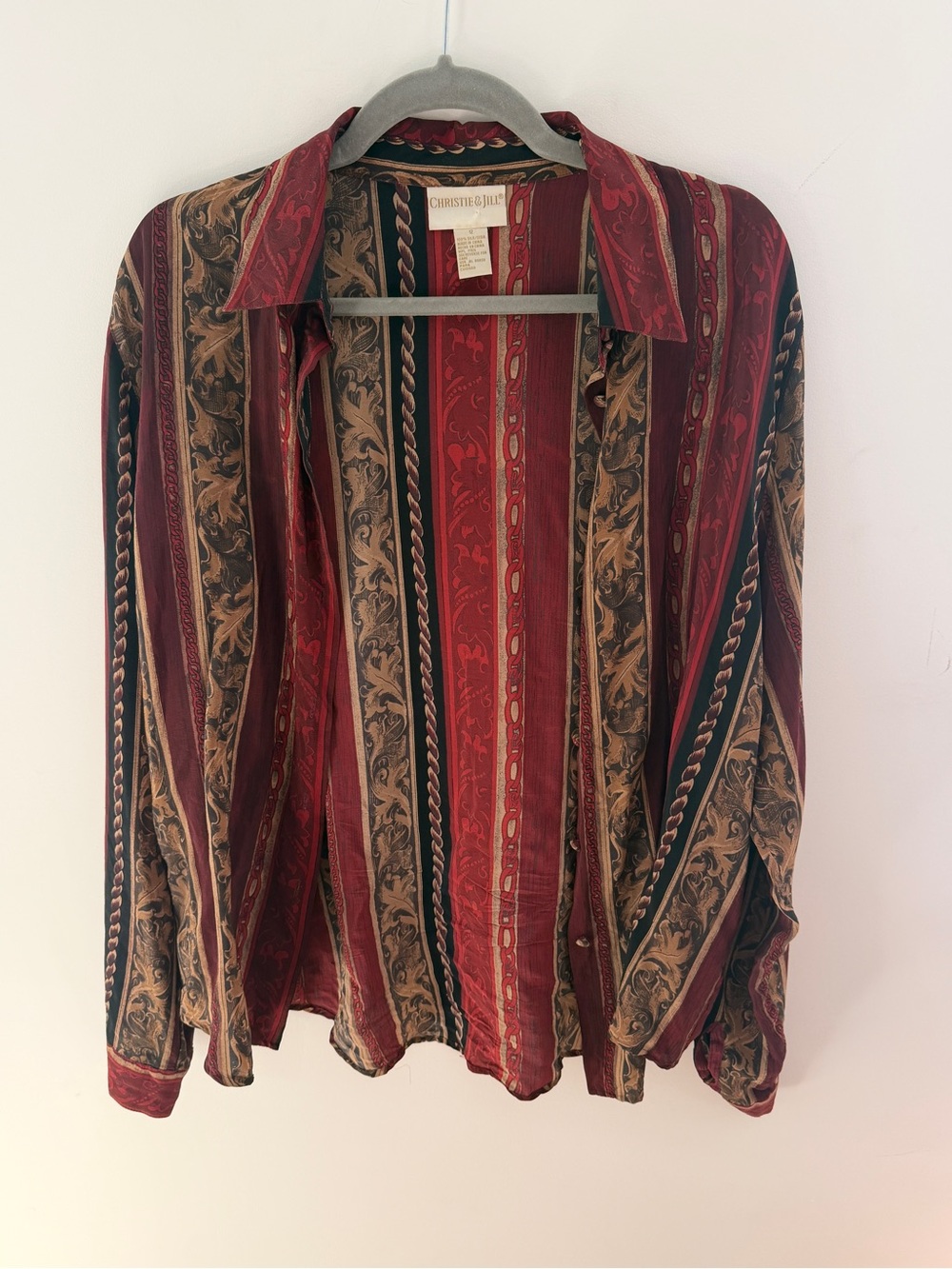Women’s Red and Brown Patterned Button-Up Shirt